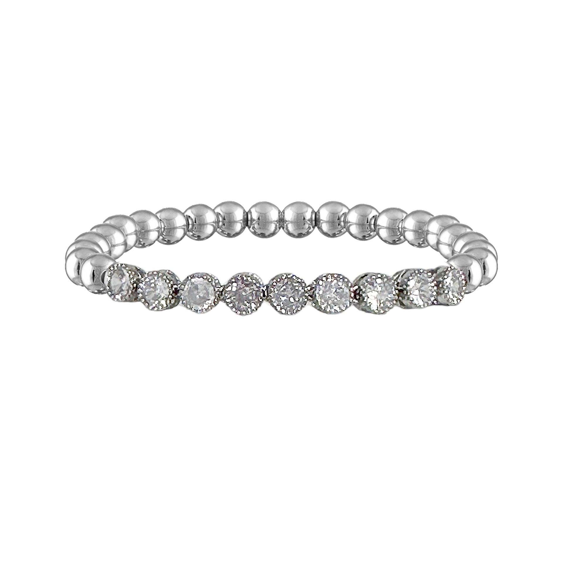 Love Lisa Val Tennis Beaded Bracelet with silver beads and round tennis stones on stretch bracelet