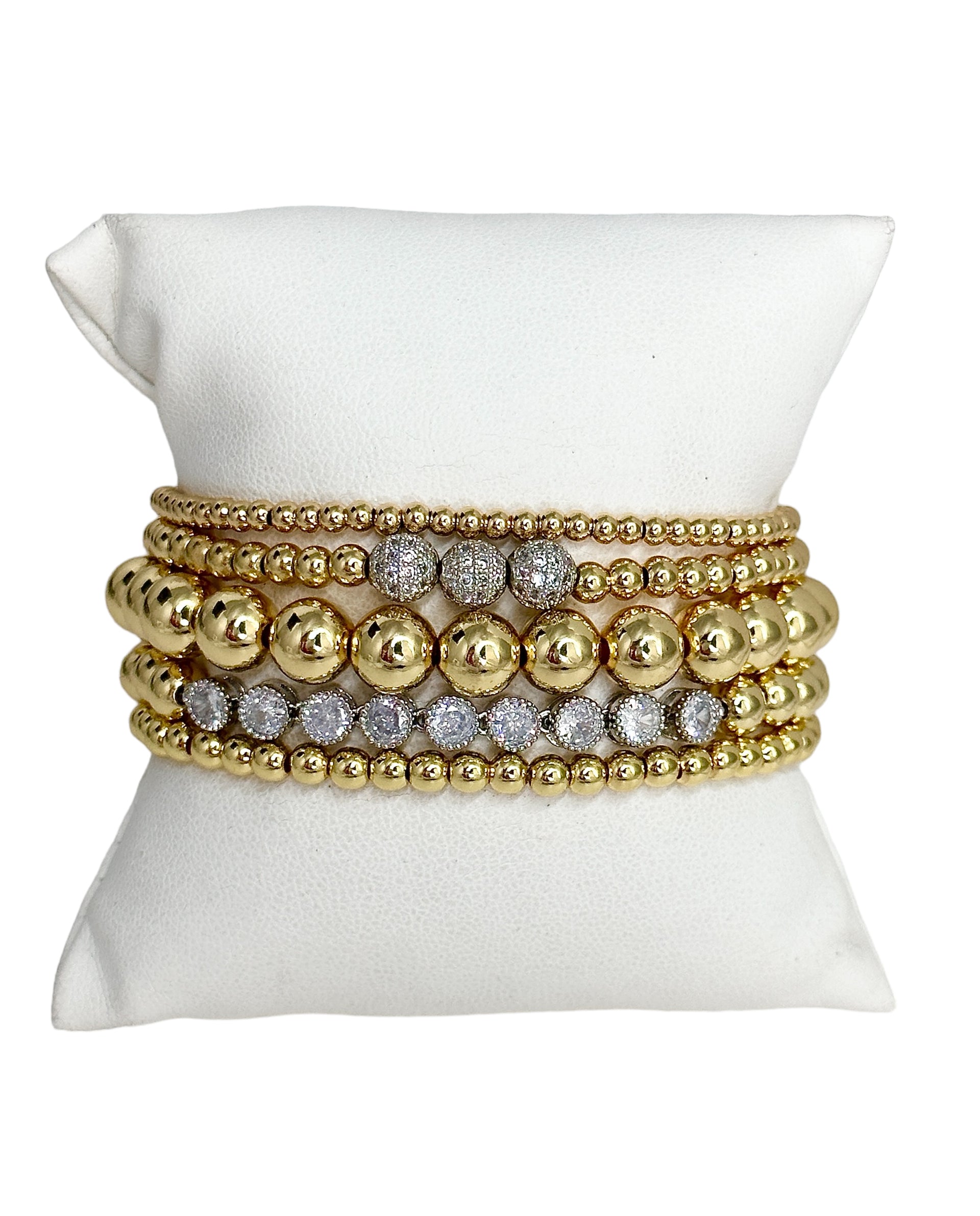 Val Tennis Beaded Bracelet displayed on jewelry cushion highlighting round tennis stone design