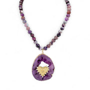 Love Lisa Valentina Agate Heart Necklace in purple gemstone beads with agate heart pendant