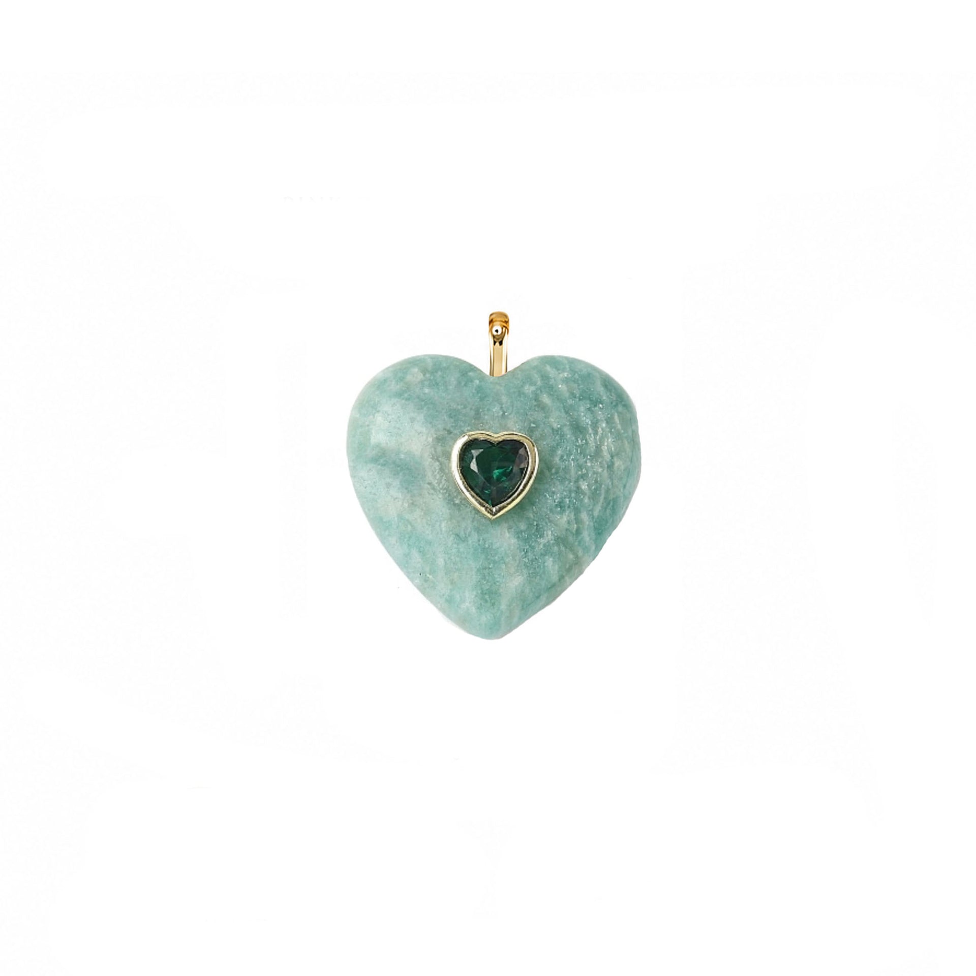 Valentina gemstone heart pendant in Green Jade with teal green heart stone crystal heart accent and gold setting