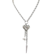 Valentina Love Necklace silver finish with heart north star and pavé dagger charm detail