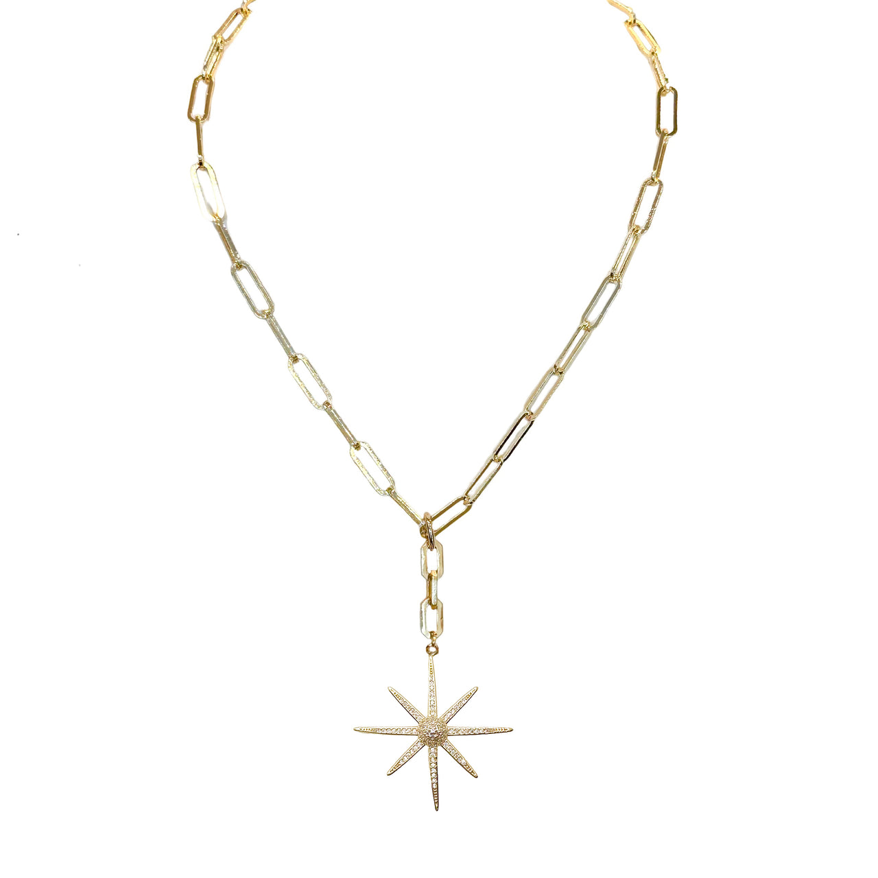 Love Lisa Valentina Northstar Directional Necklace gold paperclip chain with symbolic north star pendant