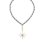 Valentina Northstar Directional Necklace gunmetal gold mixed metal paperclip chain with north star pendant