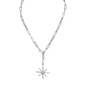 Valentina Northstar Directional Necklace silver finish featuring north star charm on paperclip chain