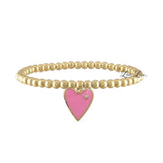Small pink enamel heart stretch bracelet with gold tone beads Valentina collection