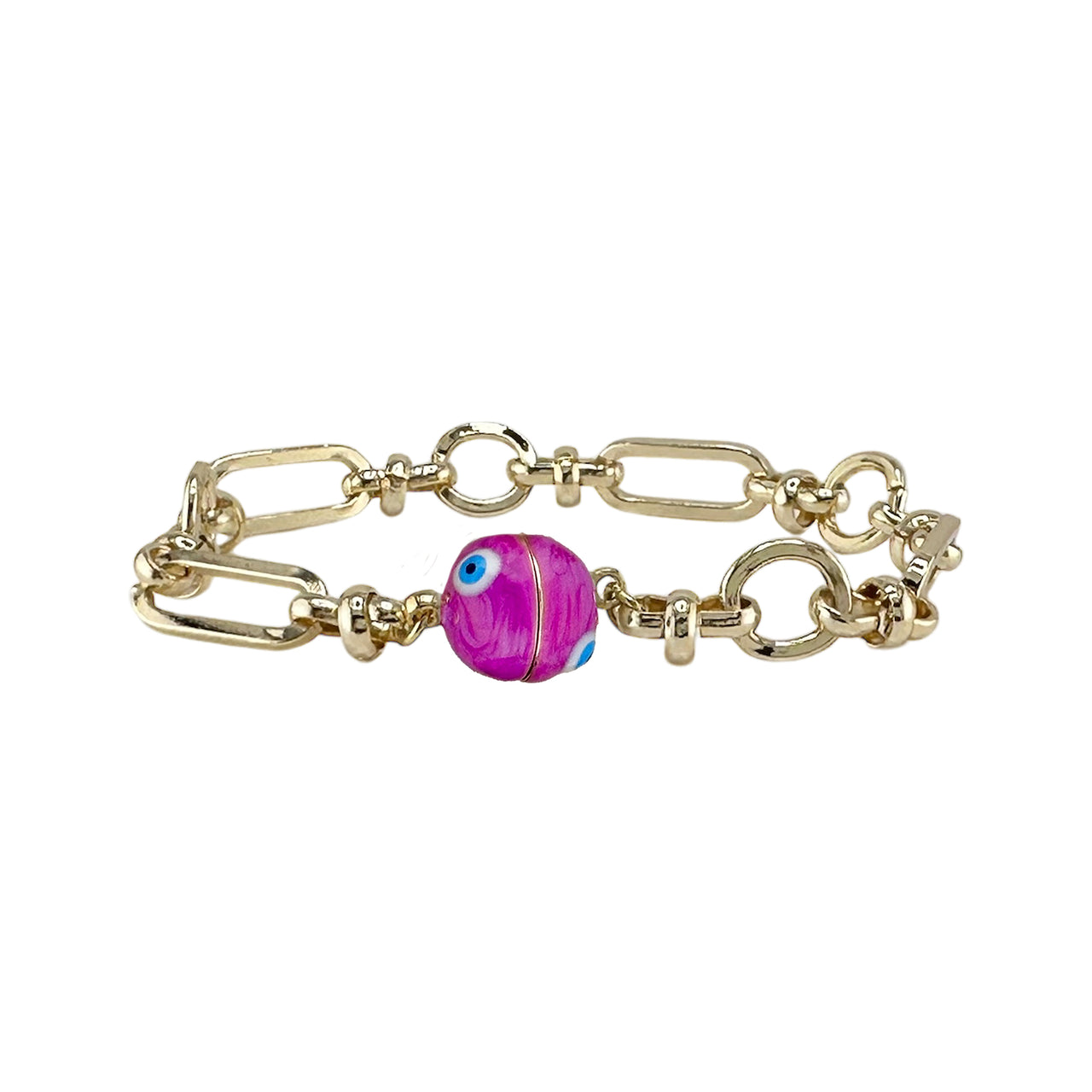 Valeria evil eye magnetic chain link bracelet purple orchid enamel bead modern protection jewelry
