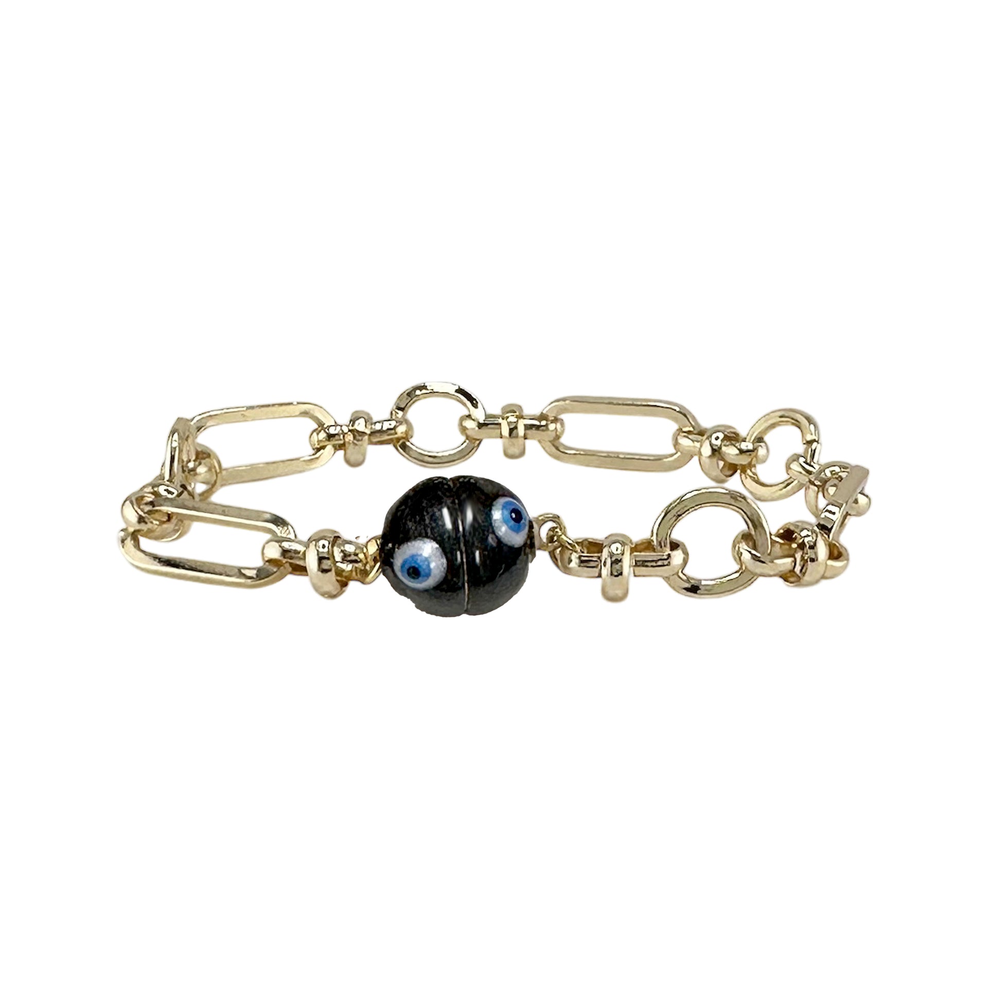 Valeria evil eye magnetic chain link bracelet black enamel bead bold chain style