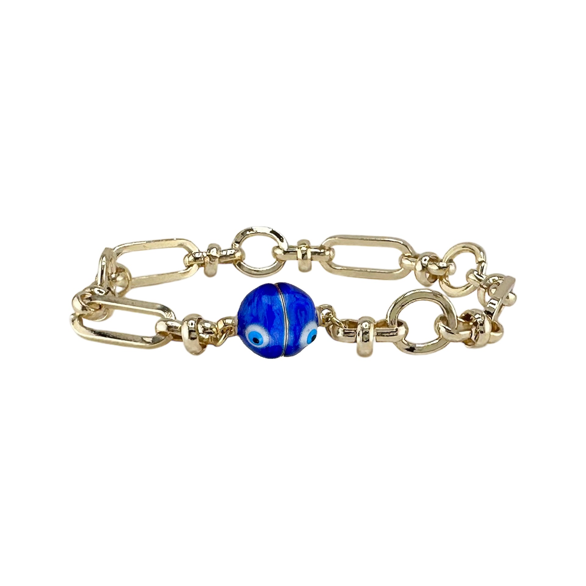 Valeria evil eye magnetic chain link bracelet blue enamel bead protection charm
