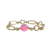 Valeria evil eye magnetic chain link bracelet pink enamel bead modern protection jewelry