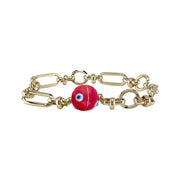Valeria evil eye magnetic chain link bracelet red enamel bead gold chain
