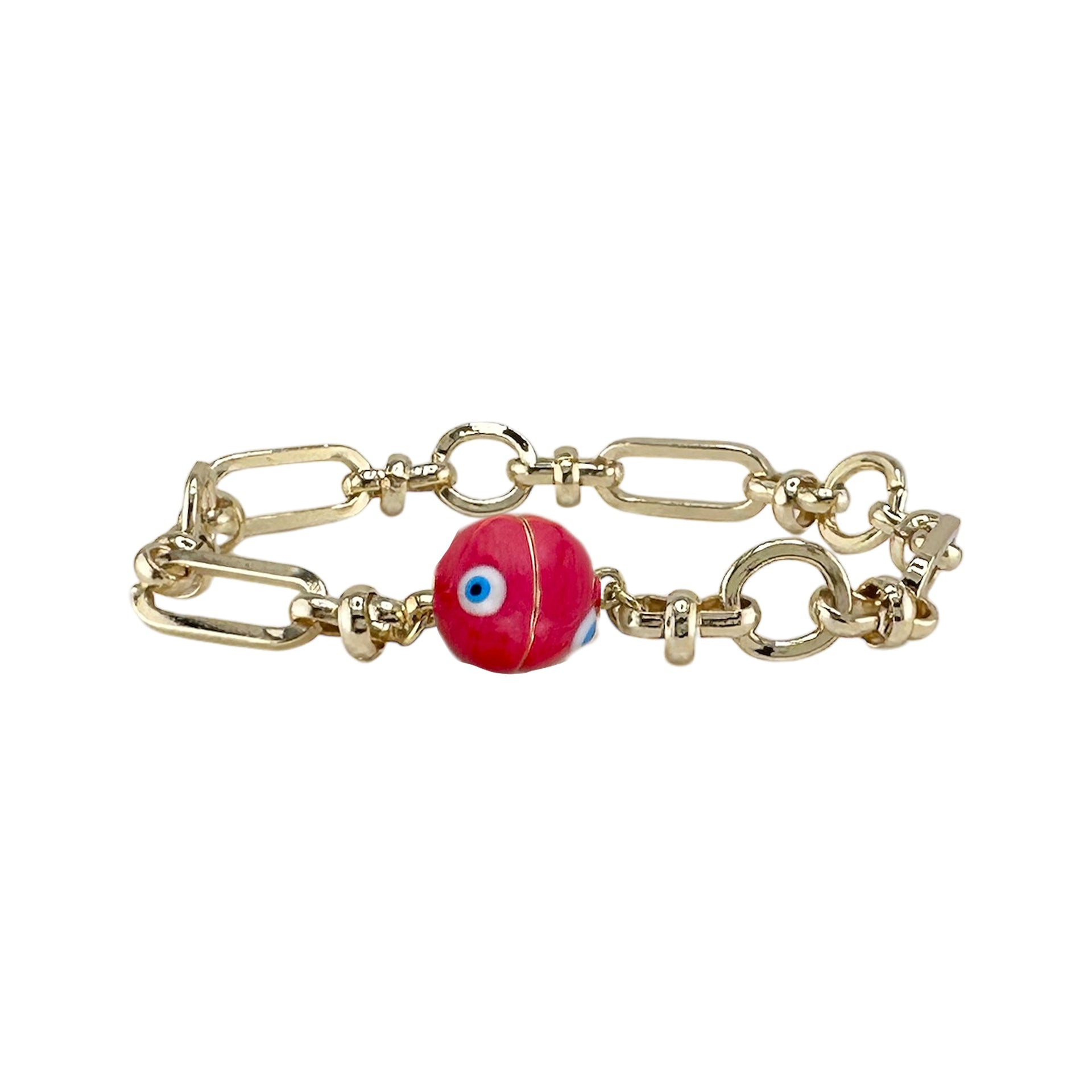 Valeria evil eye magnetic chain link bracelet red enamel bead gold chain