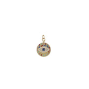 Vera pink evil eye charm with gold medallion and multicolor crystals