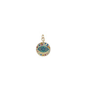 Vera royal blue evil eye charm with multicolor stones and gold setting

