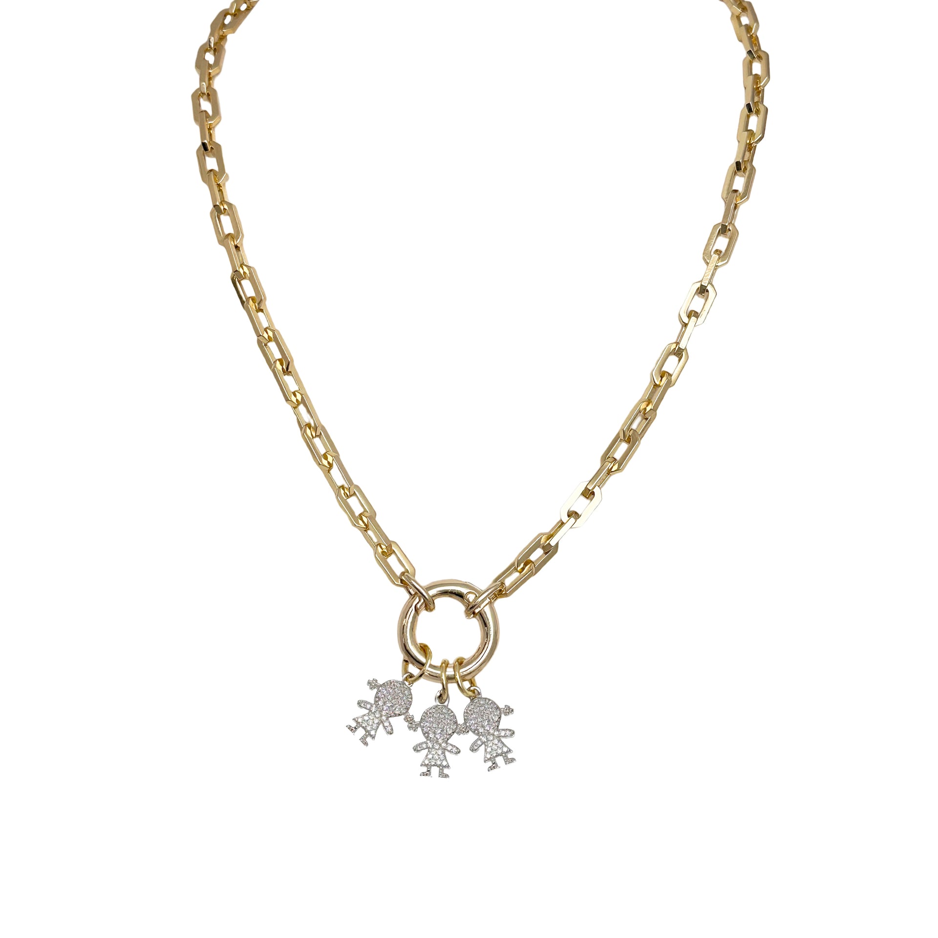 Love Lisa Veronica 17 inch paperclip mom nana grandma necklace with kids charms gold family jewelry gift