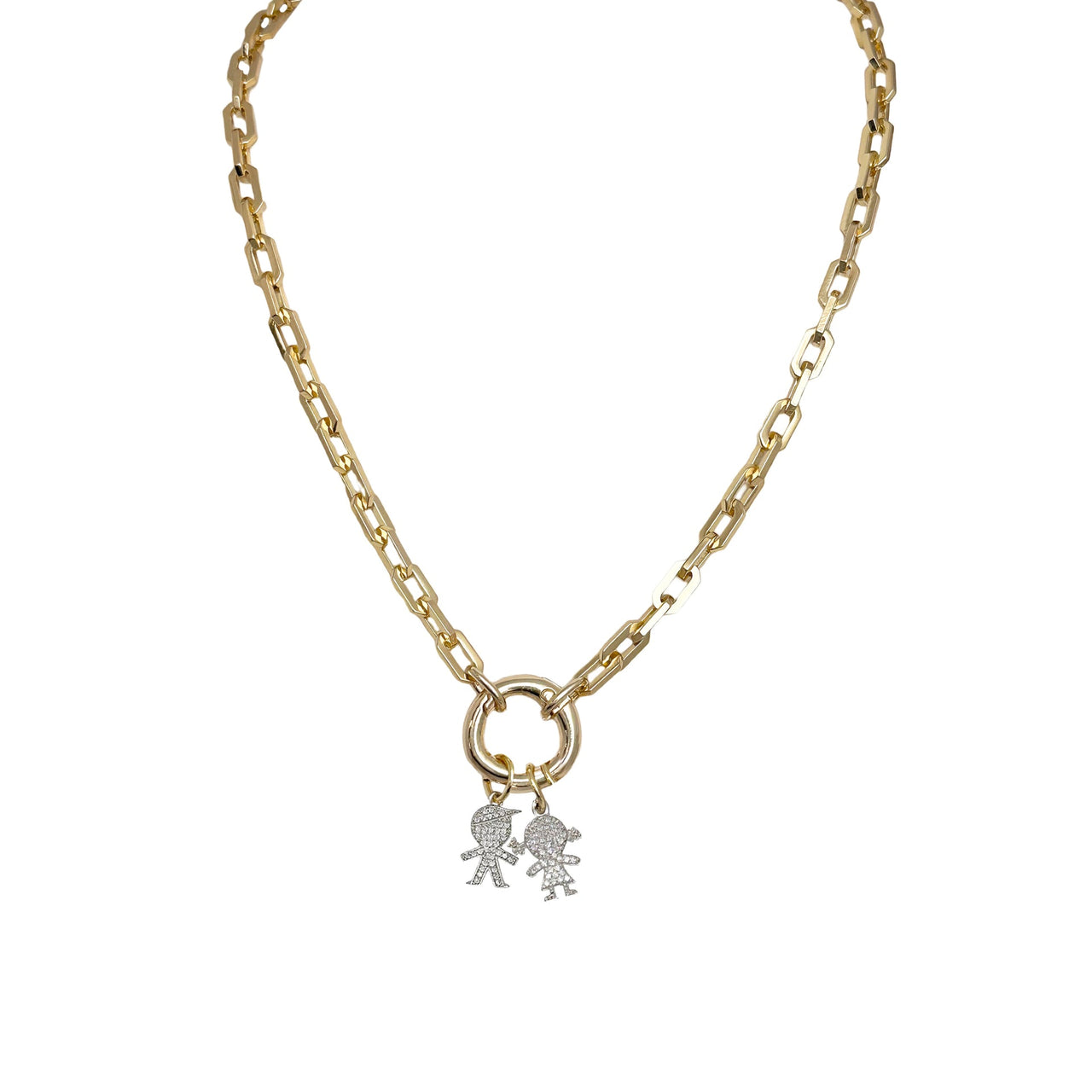 veronica boy girl pave charm detail gold silver necklace charm