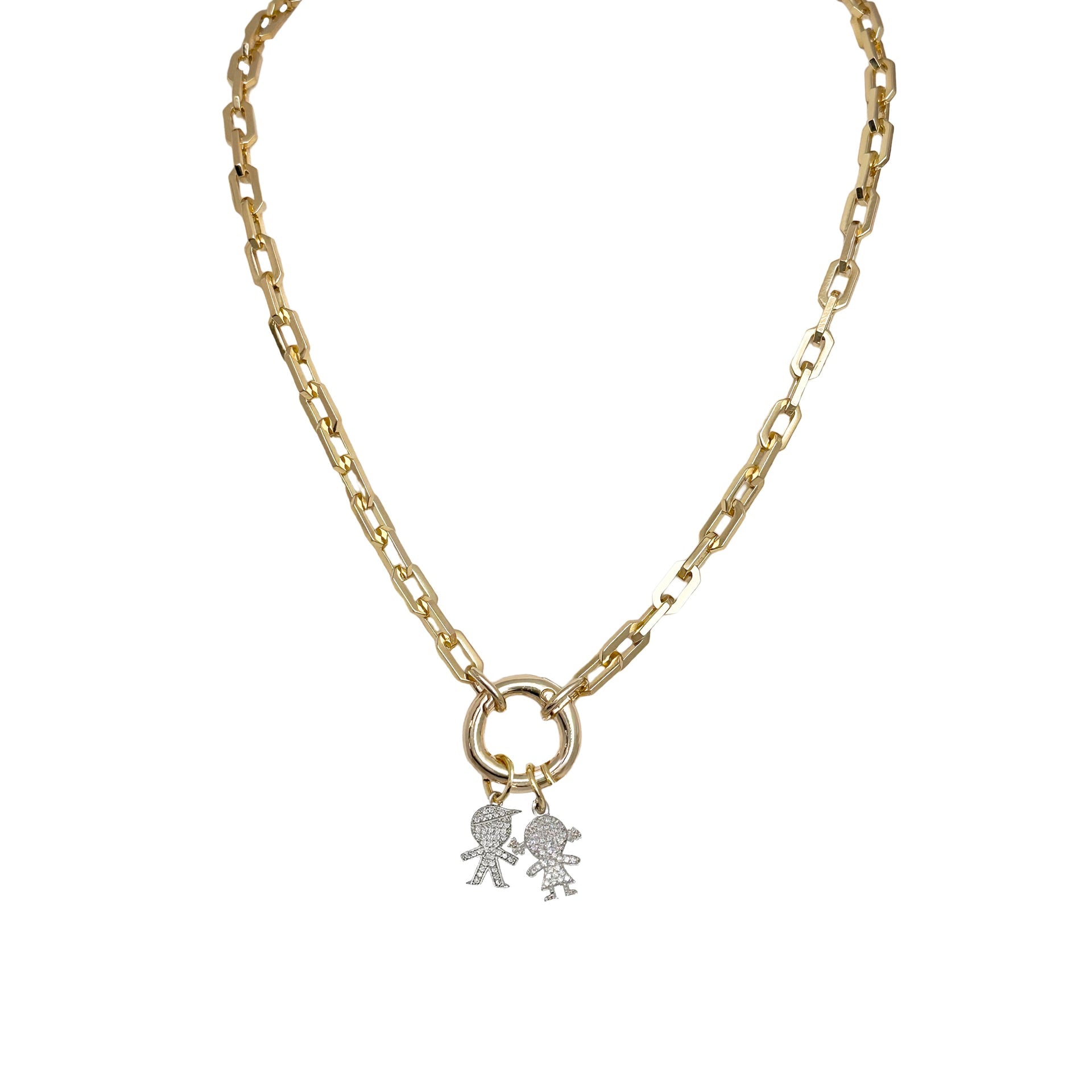 veronica boy girl pave charm detail gold silver necklace charm