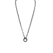 A black paperclip chain necklace with a secure clasp designed to hold glasses or charms.