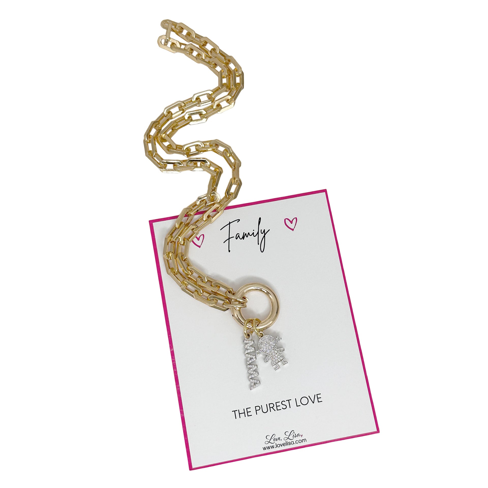 Love Lisa Veronica paperclip mom nana grandma necklace gift with kids charms sentimental jewelry