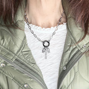 Love Lisa paperclip mom necklace worn layered with kids charms sentimental family jewelry