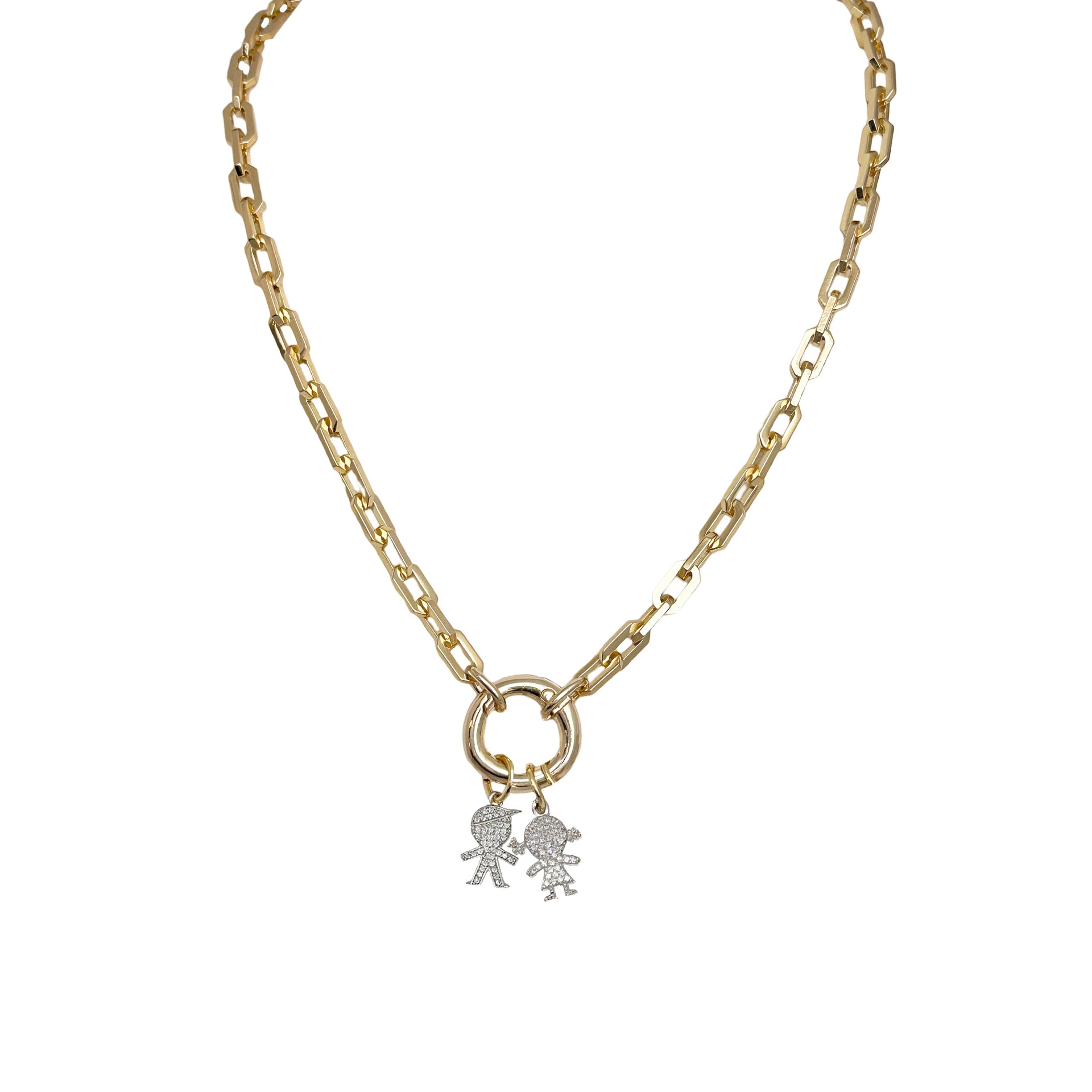 Veronica gold paperclip necklace with multiple children charms personalized family jewelry