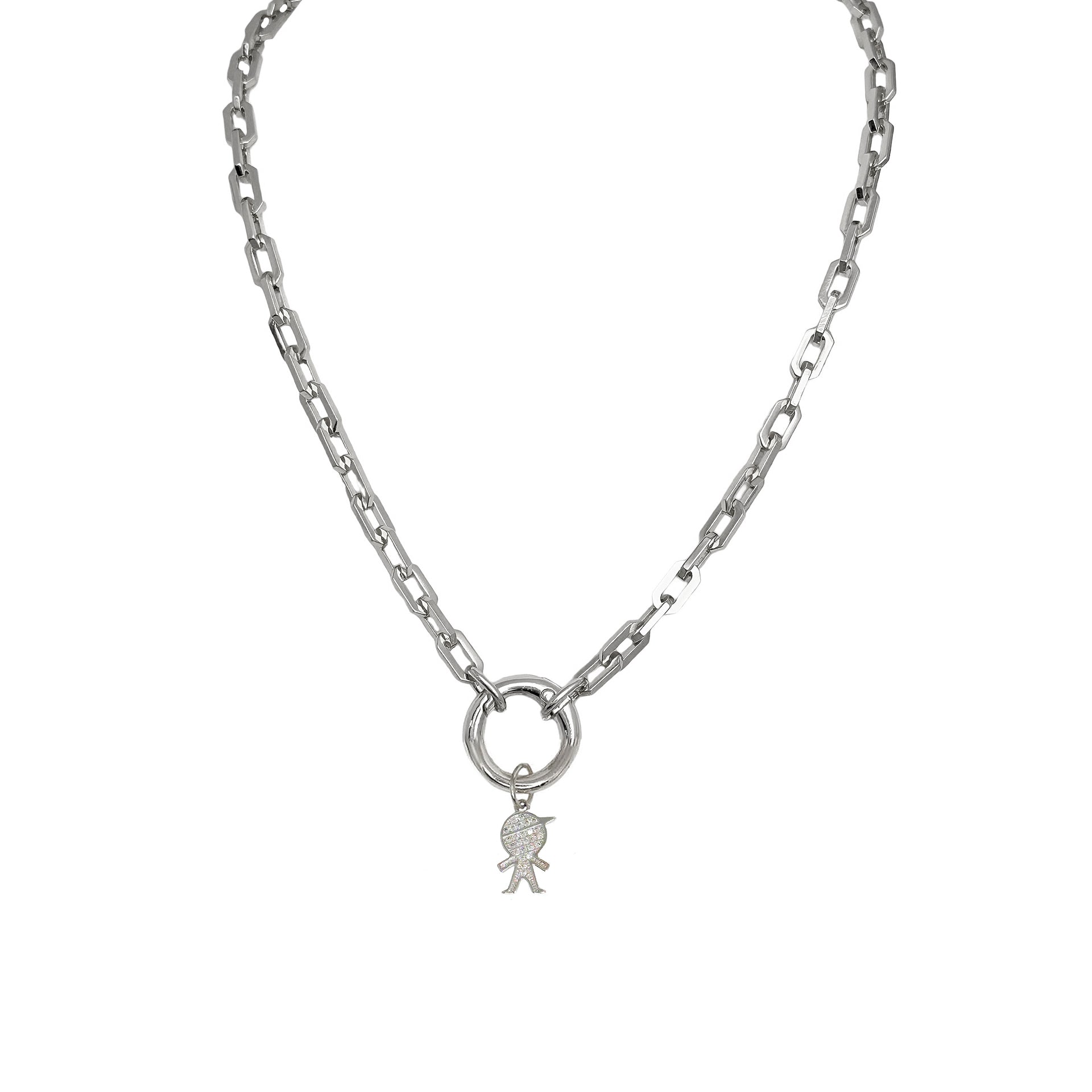 Veronica silver paperclip necklace with boy  charm personalized mom jewelry