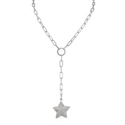 Silver chain necklace with a star pendant on a white background