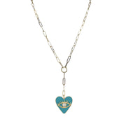 Necklace with a blue heart-shaped pendant on a white background