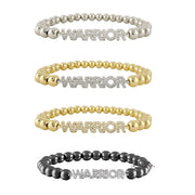 Love Lisa WARRIOR Breast Cancer Awareness Word Bracelet in multiple finishes with polished metal beads and pave WARRIOR centerpiece