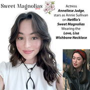 Love Lisa wishbone sparkle charm necklace worn by Annaliese Judge Sweet Magnolias