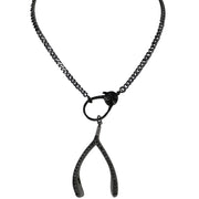 Love Lisa wishbone sparkle charm necklace gunmetal black stone pendant