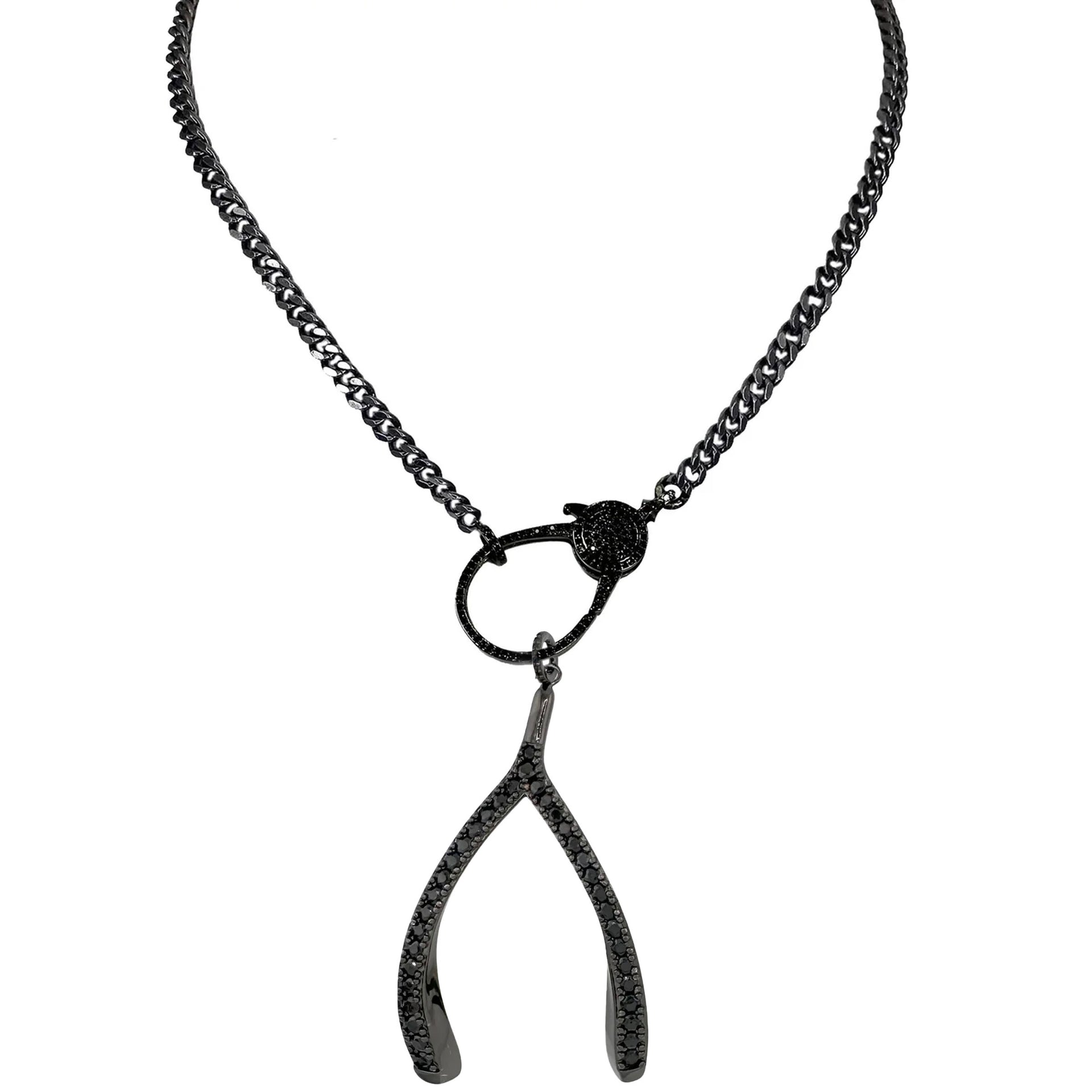 Love Lisa wishbone sparkle charm necklace gunmetal black stone pendant