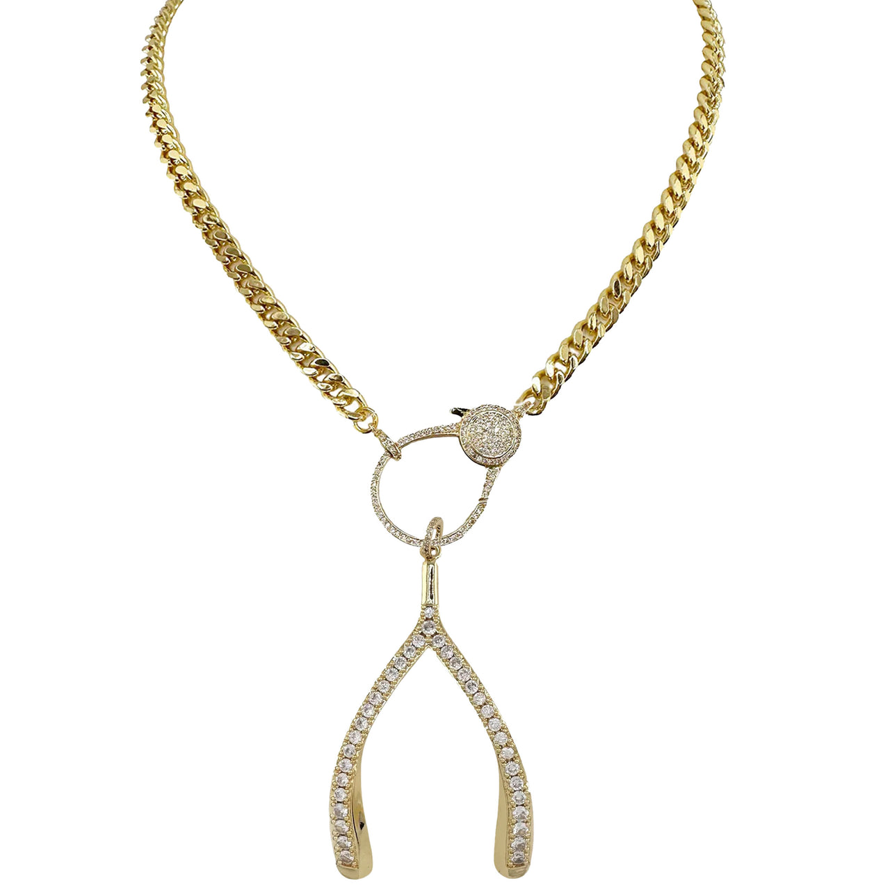 Love Lisa wishbone sparkle charm necklace gold pavé jewelry