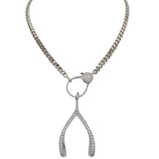 Love Lisa wishbone sparkle charm necklace silver pavé pendant