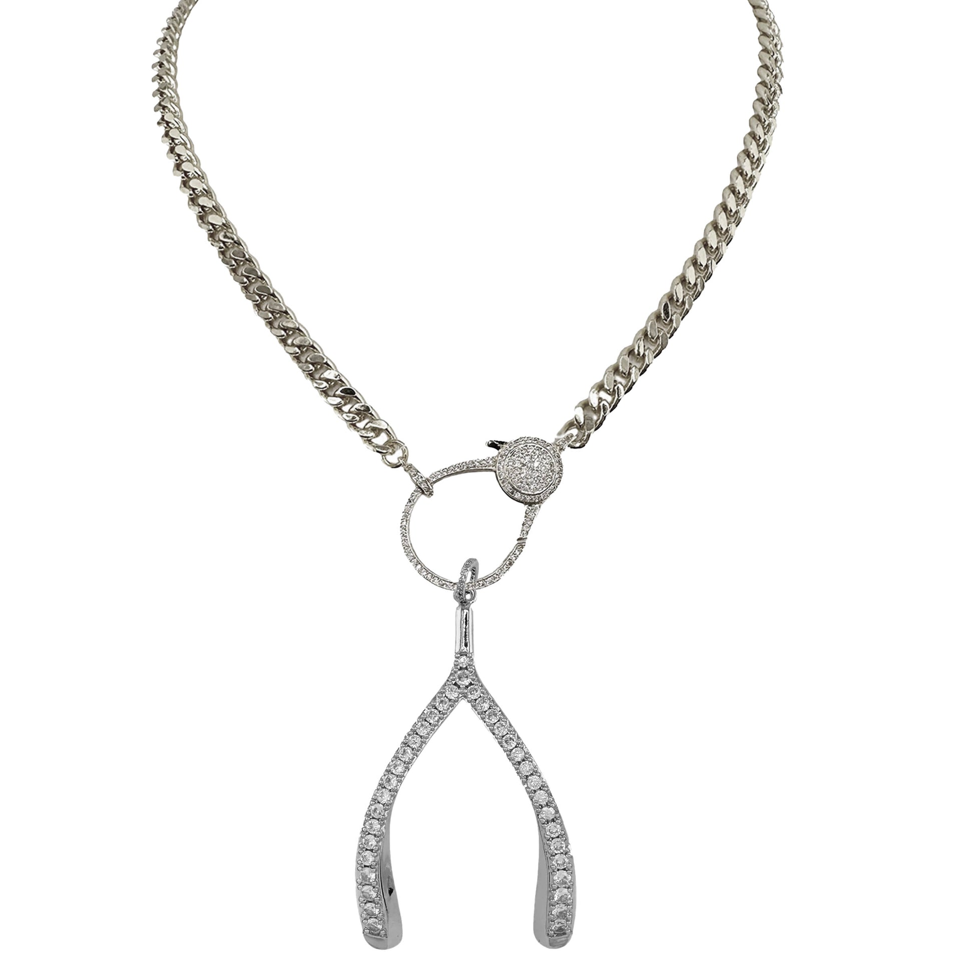 Love Lisa wishbone sparkle charm necklace silver pavé pendant
