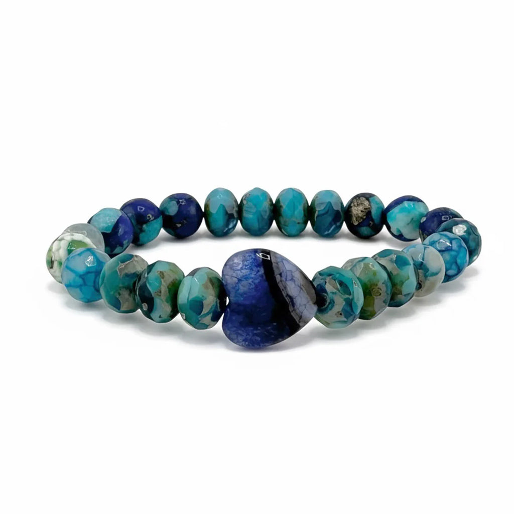 Love Lisa Heart Worry Stone Bracelet in royal blue gemstone beads with polished heart centerpiece for calm and clarity
