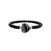 Love Lisa Worry Stone Harper Bracelet in Black with faceted crystal beads, gold-tone accents, and heart-shaped worry stone focal bead