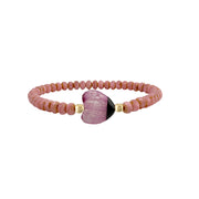 Worry Stone Harper Bracelet in Sunset Rose with faceted crystal beads, gold-tone accents, and heart-shaped pink worry stone focal bead