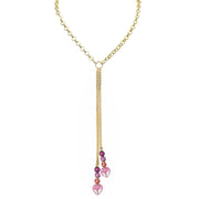 Love Lisa Worry Stone Heart Double Drop Necklace with gold-tone chain, sparkling pink bead accents, and smooth pink heart-shaped worry stones