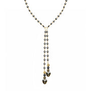 Love Lisa Worry Stone Heart Double Drop Necklace with black evil eye beads, gold-tone details, two cascading drops, and smooth black heart worry stones