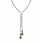 Love Lisa Worry Stone Heart Double Drop Necklace with black evil eye beads, silver-tone details, two cascading drops, and smooth black heart worry stones