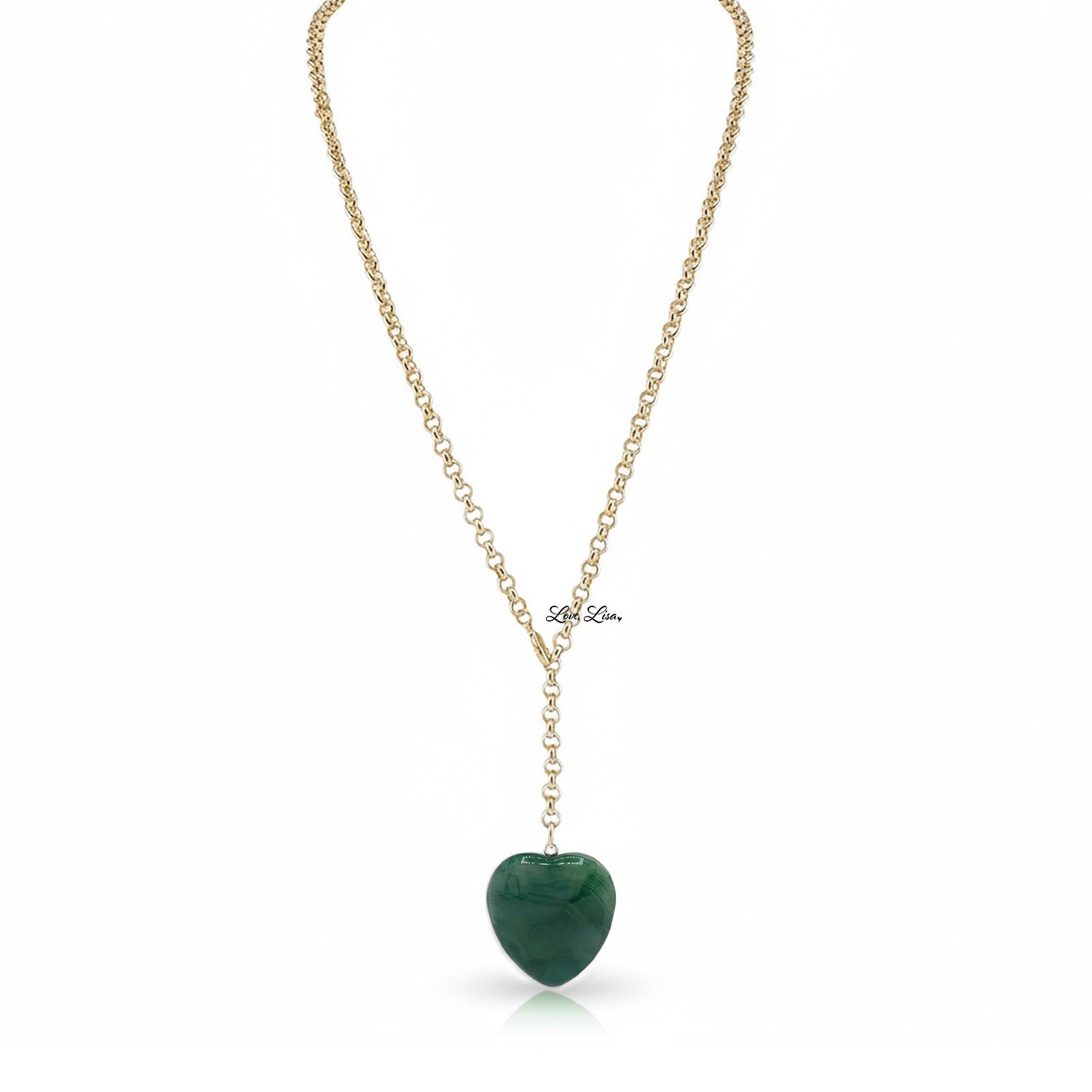 worry stone long heart necklace green aventurine gemstone pendant love lisa