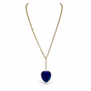 worry stone long heart necklace navy blue agate gemstone heart pendant love lisa