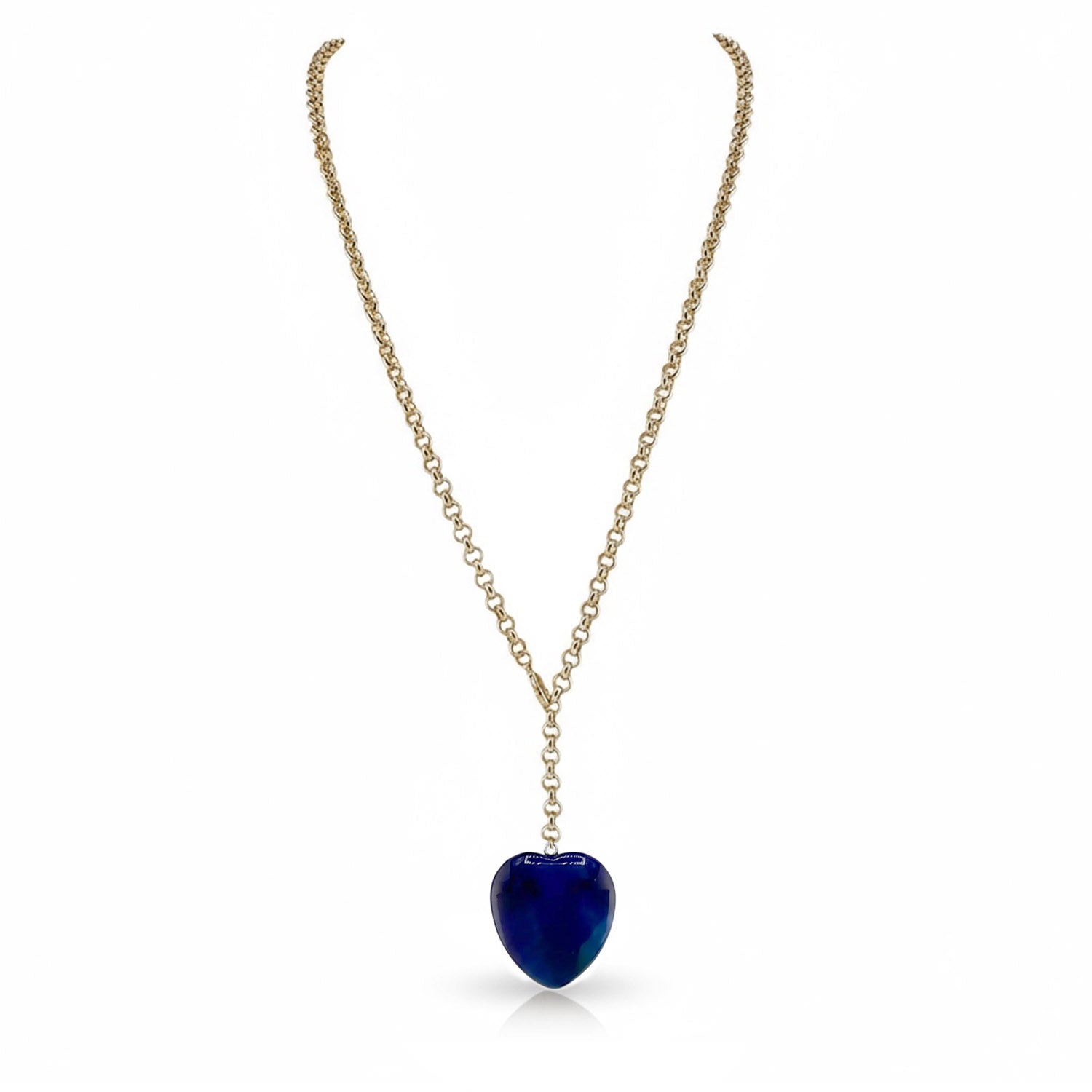 worry stone long heart necklace navy blue agate gemstone heart pendant love lisa