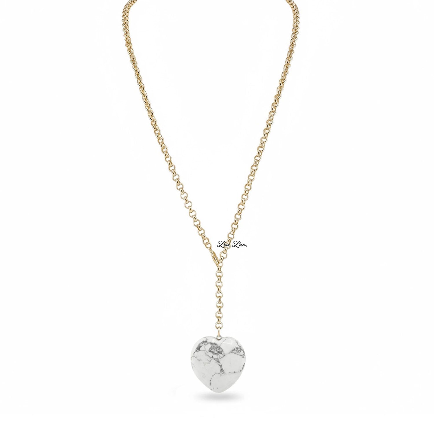 worry stone long heart necklace white howlite gemstone heart pendant love lisa