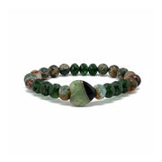 Worry Stone Mixed Gemstone Bracelet in Green with mixed gemstone beads, gold-tone accents, and heart-shaped worry stone focal bead