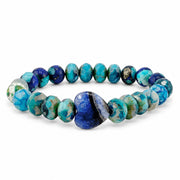 Love Lisa Worry Stone Mixed Gemstone Bracelet in Royal Blue with mixed gemstone beads, gold-tone accents, and heart-shaped worry stone focal