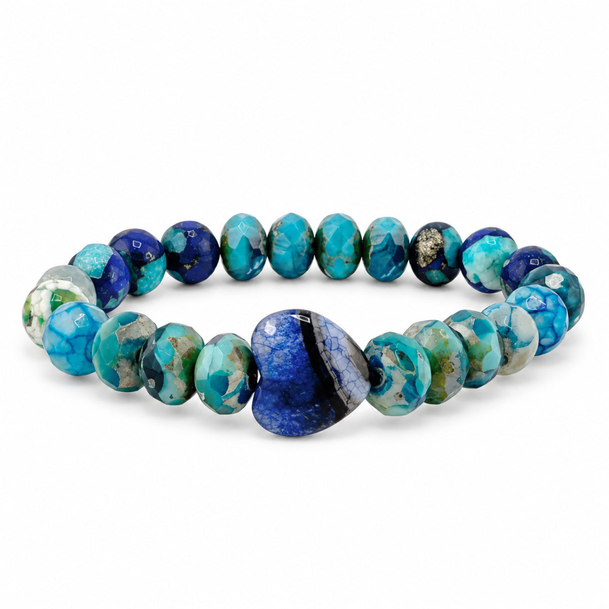 Love Lisa Worry Stone Mixed Gemstone Bracelet in Royal Blue with mixed gemstone beads, gold-tone accents, and heart-shaped worry stone focal