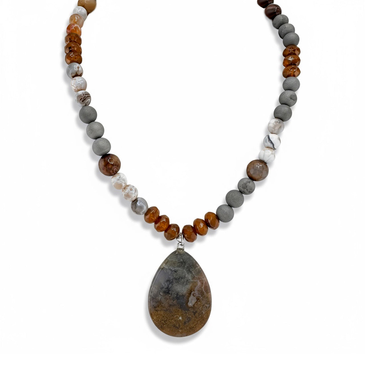 Love Lisa Worry Stone Oval agate Necklace brown gemstone pendant for calm and balance