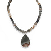 Love Lisa Worry Stone agate Oval Necklace gray gemstone healing jewelry for stress relief