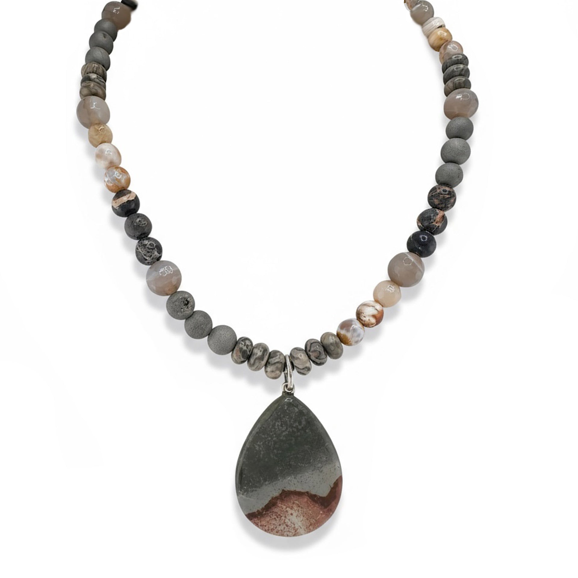 Love Lisa Worry Stone agate Oval Necklace gray gemstone healing jewelry for stress relief